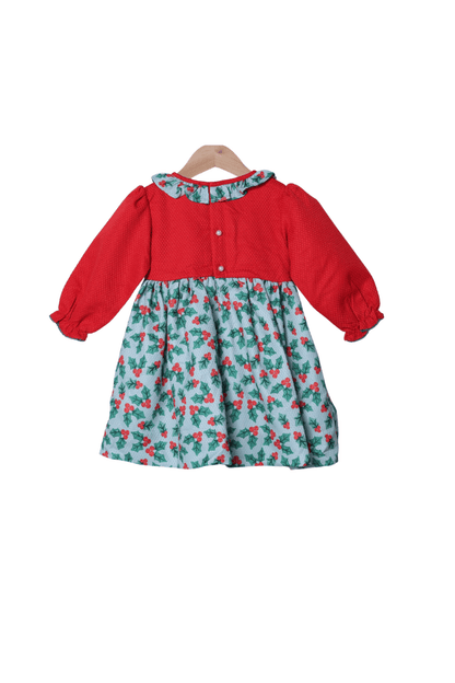 The Smocked Flamingo Apparel & Accessories Holiday Holly Honeycomb Ruffle Dress