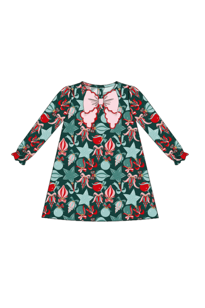 The Smocked Flamingo Apparel & Accessories Holiday Ornaments Corduroy Bow Dress