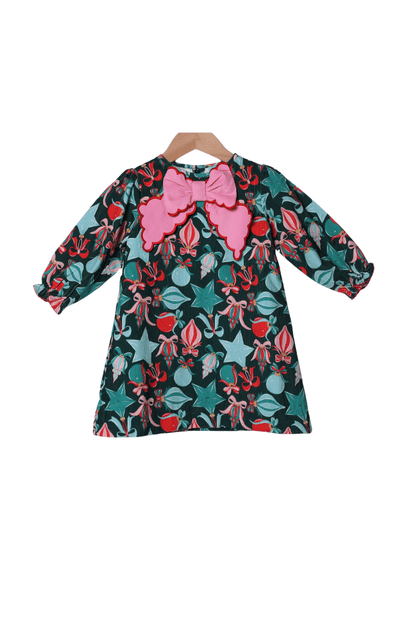 The Smocked Flamingo Apparel & Accessories Holiday Ornaments Corduroy Bow Dress
