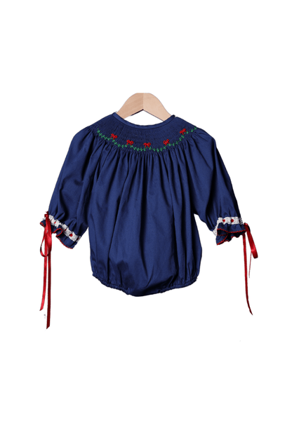 The Smocked Flamingo Apparel & Accessories Holly Bow Navy Pique Bishop Bubble