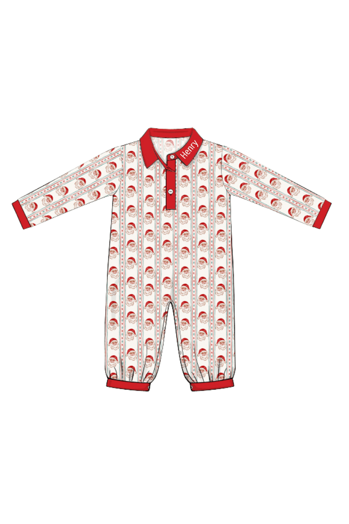 The Smocked Flamingo Apparel & Accessories Holly Jolly Santa Long Sleeve Polo Romper