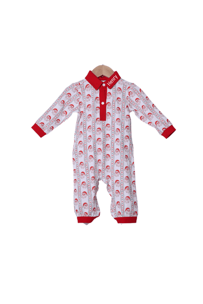 The Smocked Flamingo Apparel & Accessories Holly Jolly Santa Long Sleeve Polo Romper