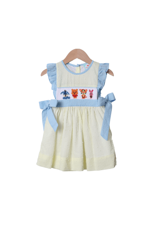 The Smocked Flamingo Apparel & Accessories Honey Bear and Friends Yellow Swiss Dot Dress