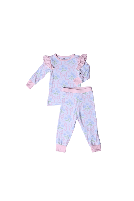 The Smocked Flamingo Apparel & Accessories Hydrangea Bow Pajamas