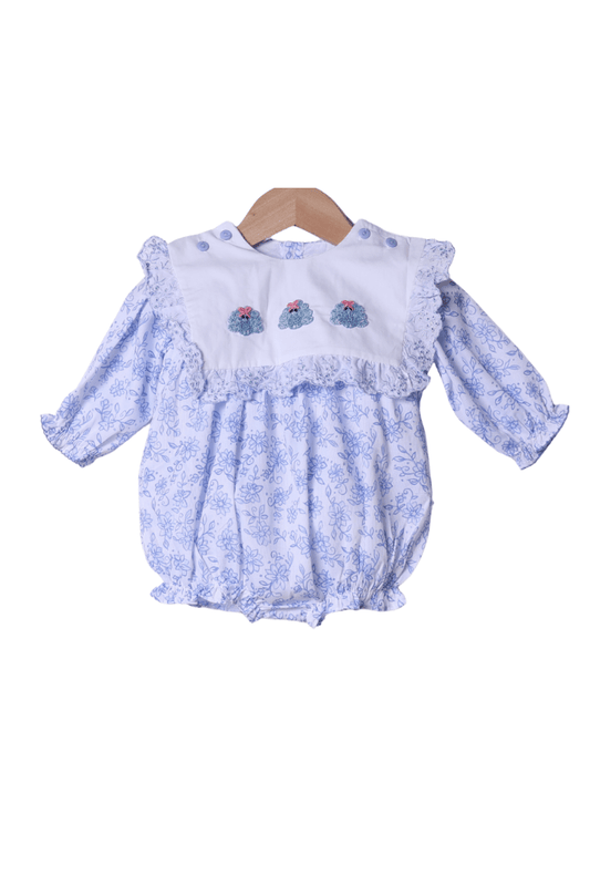 The Smocked Flamingo Apparel & Accessories Interchangeable French Knot Turkey, Nutcracker, Bow Blue Floral Bubble