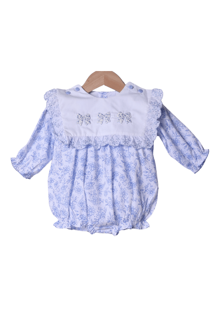 The Smocked Flamingo Apparel & Accessories Interchangeable French Knot Turkey, Nutcracker, Bow Blue Floral Bubble