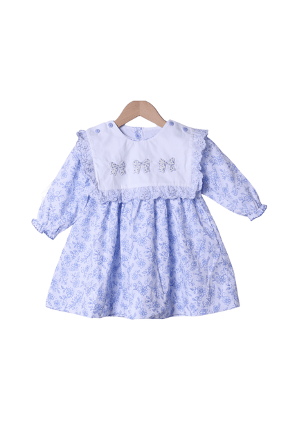 The Smocked Flamingo Apparel & Accessories Interchangeable French Knot Turkey, Nutcracker, Bow Blue Floral Dress