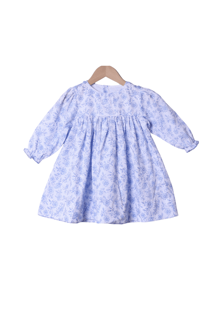 The Smocked Flamingo Apparel & Accessories Interchangeable French Knot Turkey, Nutcracker, Bow Blue Floral Dress