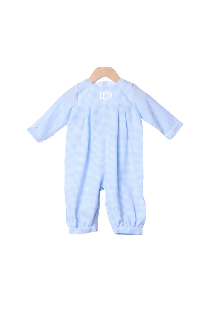 The Smocked Flamingo Apparel & Accessories Interchangeable Turkey/Santa Blue Windowpane Romper