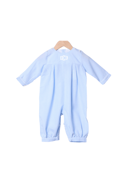 The Smocked Flamingo Apparel & Accessories Interchangeable Turkey/Santa Blue Windowpane Romper