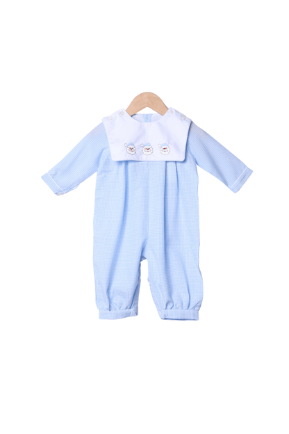 The Smocked Flamingo Apparel & Accessories Interchangeable Turkey/Santa Blue Windowpane Romper