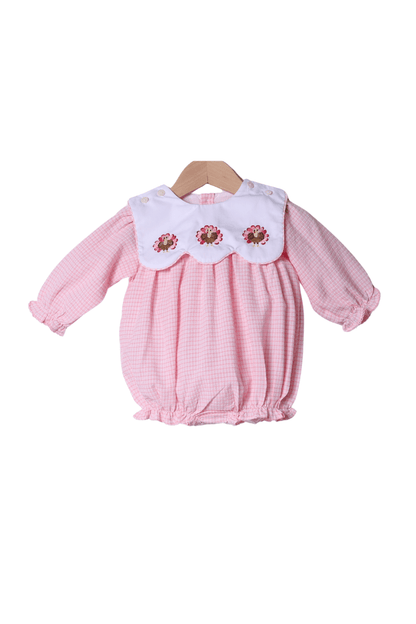The Smocked Flamingo Apparel & Accessories Interchangeable Turkey/Santa Pink Windowpane Bubble