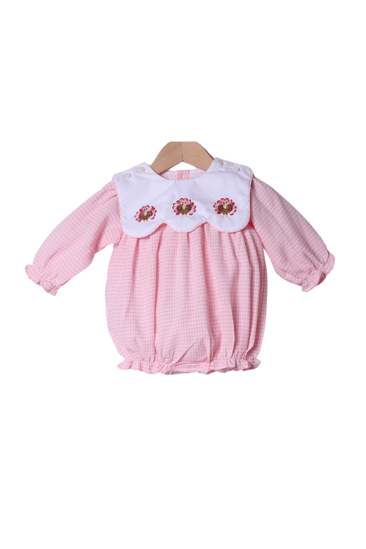 The Smocked Flamingo Apparel & Accessories Interchangeable Turkey/Santa Pink Windowpane Bubble