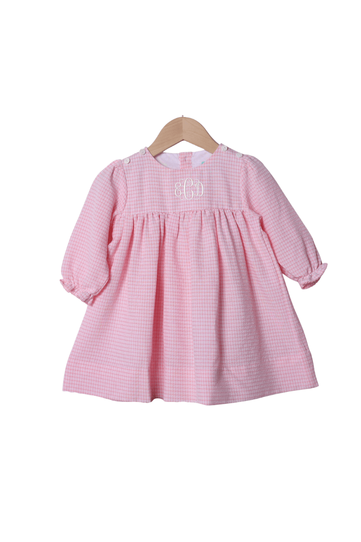 The Smocked Flamingo Apparel & Accessories Interchangeable Turkey/Santa Pink Windowpane Dress