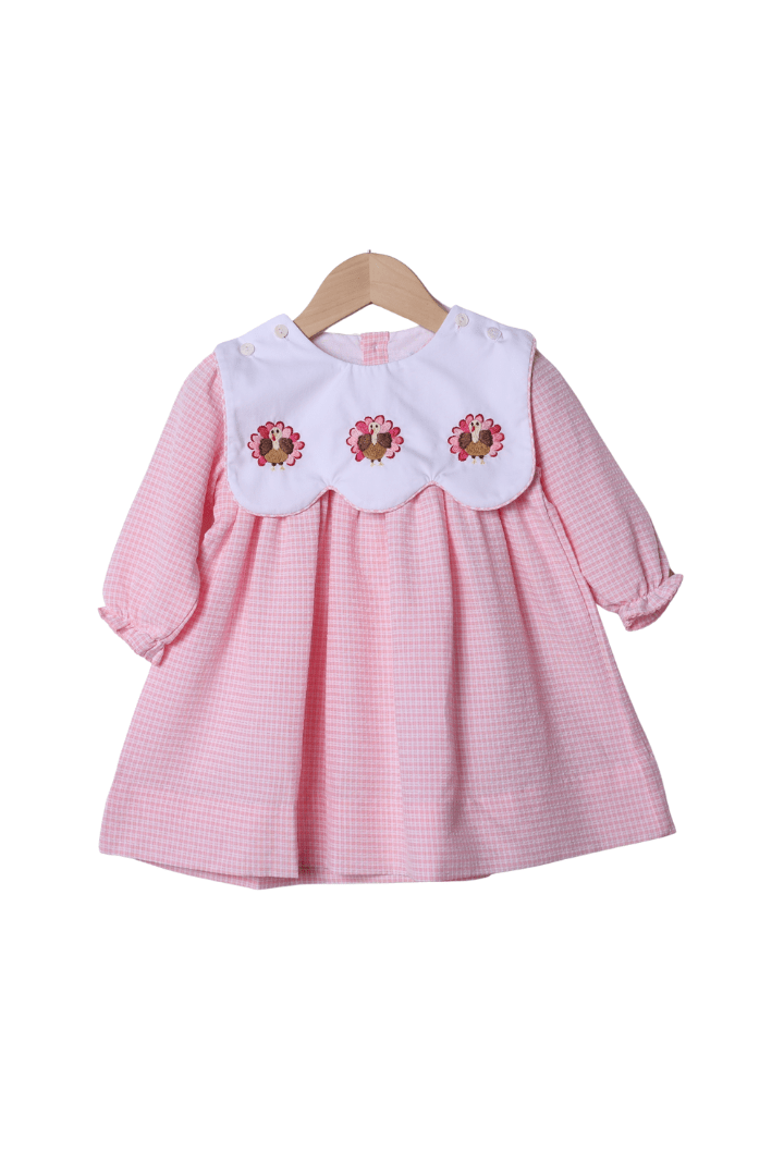 The Smocked Flamingo Apparel & Accessories Interchangeable Turkey/Santa Pink Windowpane Dress