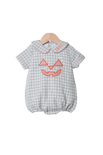 The Smocked Flamingo Apparel & Accessories Jack O Lantern Green Seersucker Bubble