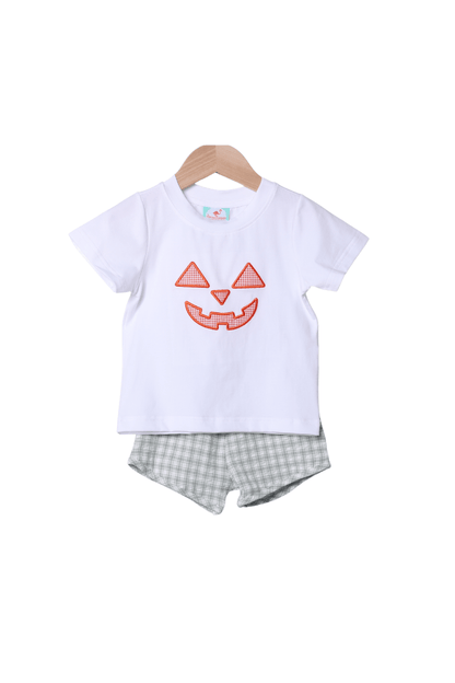 The Smocked Flamingo Apparel & Accessories Jack O Lantern Green Seersucker Short Set