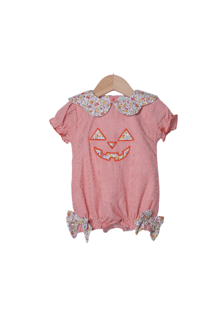The Smocked Flamingo Apparel & Accessories Jack O Lantern Orange Seersucker Bubble