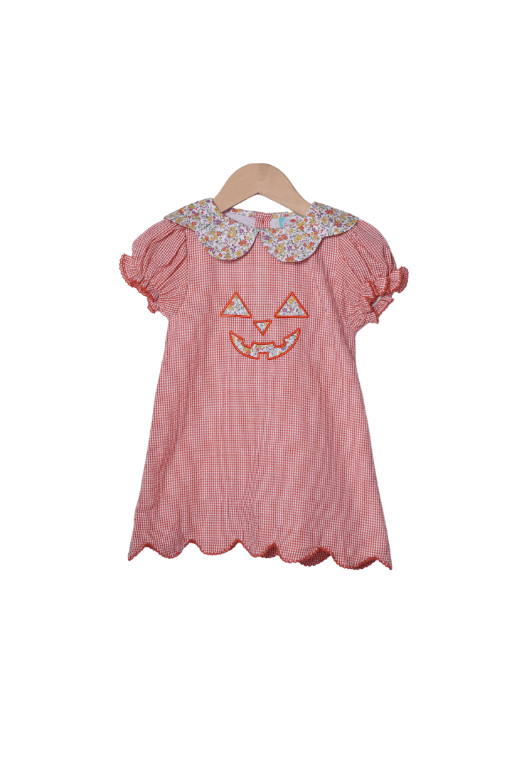 The Smocked Flamingo Apparel & Accessories Jack O Lantern Orange Seersucker Dress