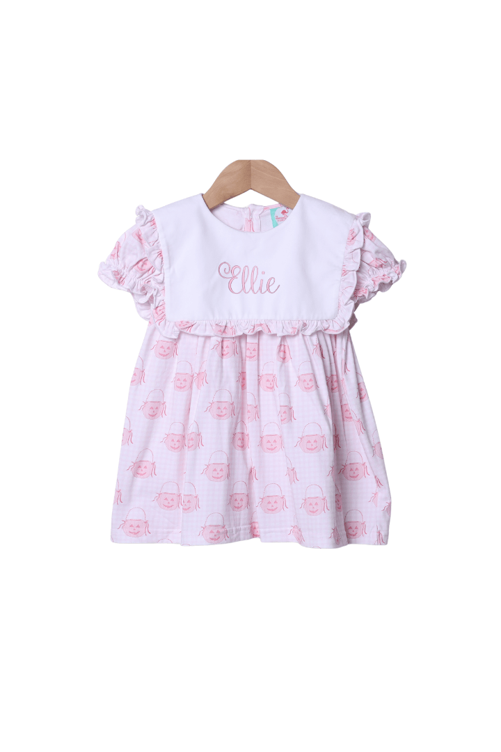 The Smocked Flamingo Apparel & Accessories Jack O Lantern Pink Bib Dress