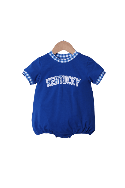 The Smocked Flamingo Apparel & Accessories Kentucky Blue Gingham Knit Bubble