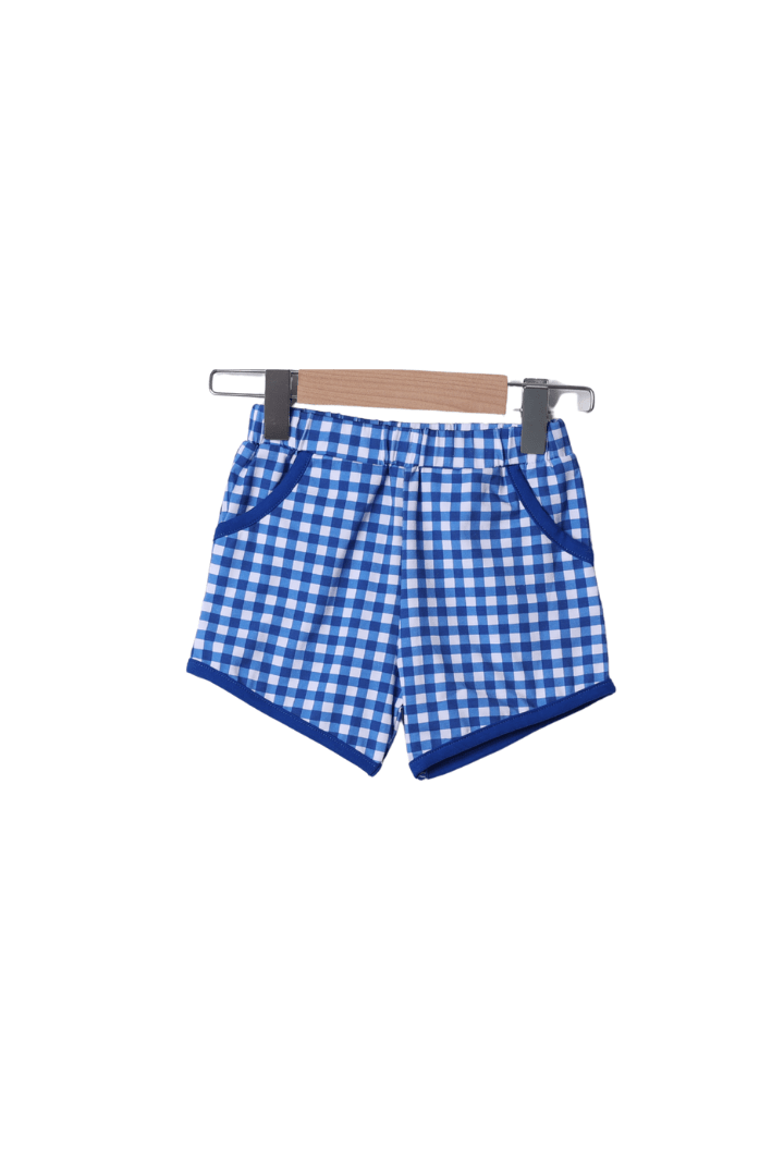 The Smocked Flamingo Apparel & Accessories Kentucky Blue Gingham Knit Short Set