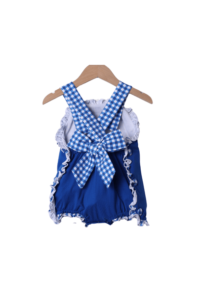 The Smocked Flamingo Apparel & Accessories Kentucky Blue Gingham Knit Sunsuit