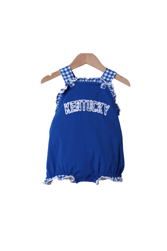 The Smocked Flamingo Apparel & Accessories Kentucky Blue Gingham Knit Sunsuit