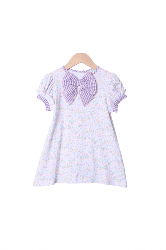 The Smocked Flamingo Apparel & Accessories Lavender Bow Floral Dress