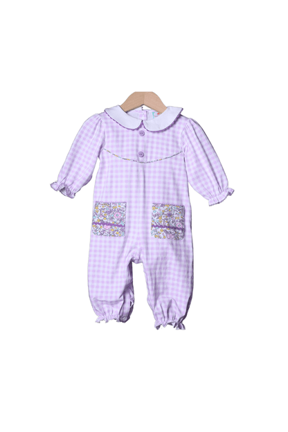 The Smocked Flamingo Apparel & Accessories Lavender Gingham Floral Knit Romper