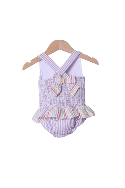 The Smocked Flamingo Apparel & Accessories Lavender Stripe Mouse Friends Swimsuit