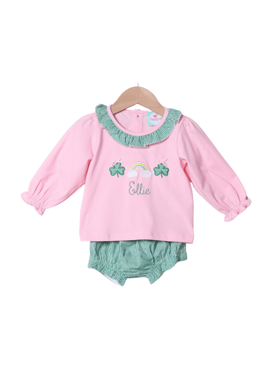 The Smocked Flamingo Apparel & Accessories Lucky Charm Applique Pink Knit Bloomer Set