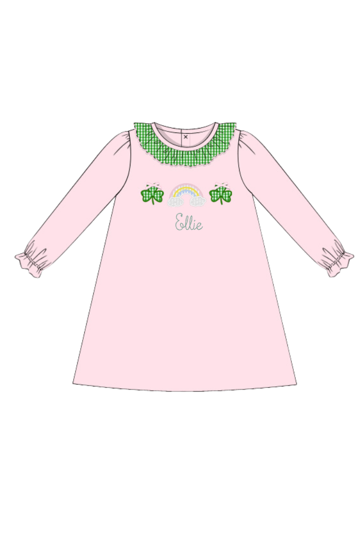 The Smocked Flamingo Apparel & Accessories Lucky Charm Applique Pink Knit Dress