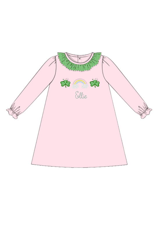 The Smocked Flamingo Apparel & Accessories Lucky Charm Applique Pink Knit Dress