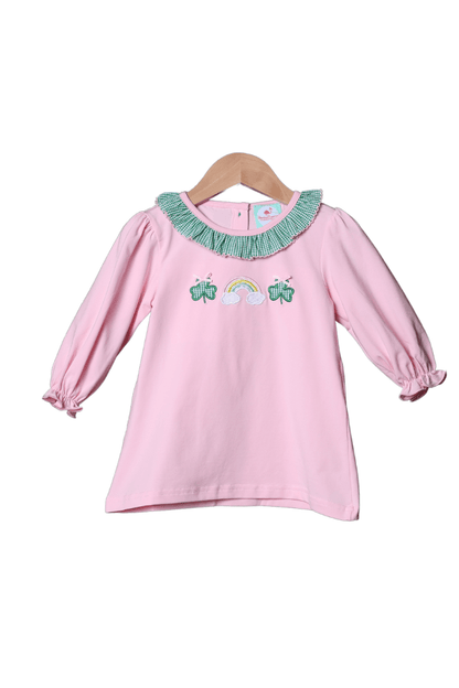 The Smocked Flamingo Apparel & Accessories Lucky Charm Applique Pink Knit Dress