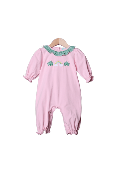 The Smocked Flamingo Apparel & Accessories Lucky Charm Applique Pink Knit Romper