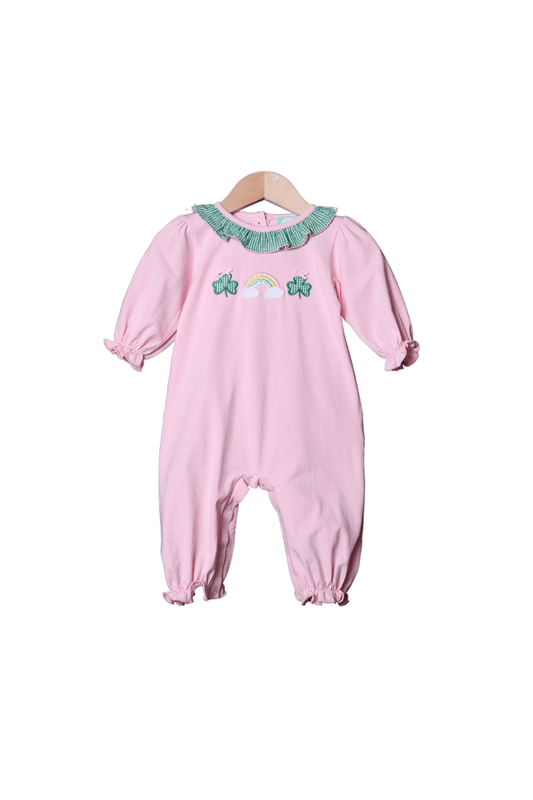 The Smocked Flamingo Apparel & Accessories Lucky Charm Applique Pink Knit Romper