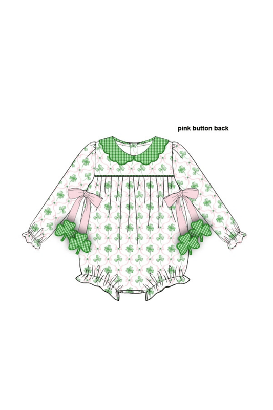 The Smocked Flamingo Apparel & Accessories Lucky Clover Tie Scalloped Collar Bubble