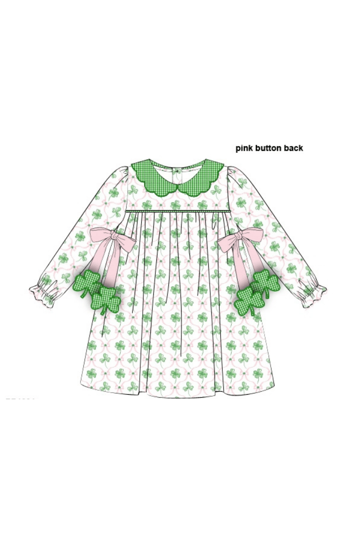The Smocked Flamingo Apparel & Accessories Lucky Clover Tie Scalloped Collar Dress