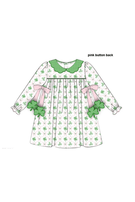 The Smocked Flamingo Apparel & Accessories Lucky Clover Tie Scalloped Collar Dress