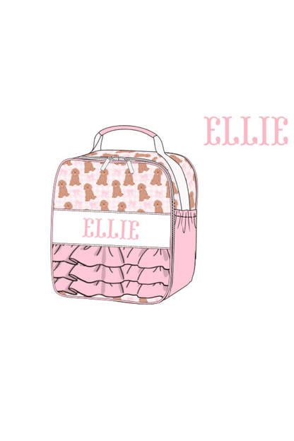 The Smocked Flamingo Apparel & Accessories Lunch Box Pre-Order Custom Name Pink Golden Doodle Luggage