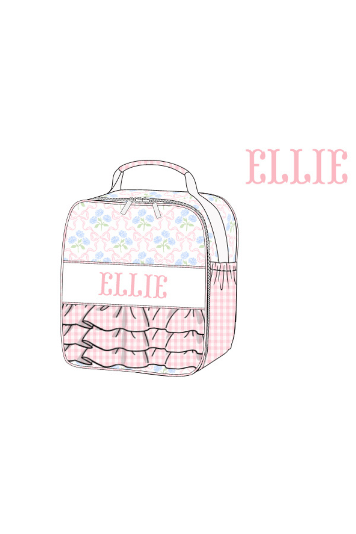 The Smocked Flamingo Apparel & Accessories Lunch Box Pre-Order Custom Name Sweet Pink Hydrangea Bow Luggage