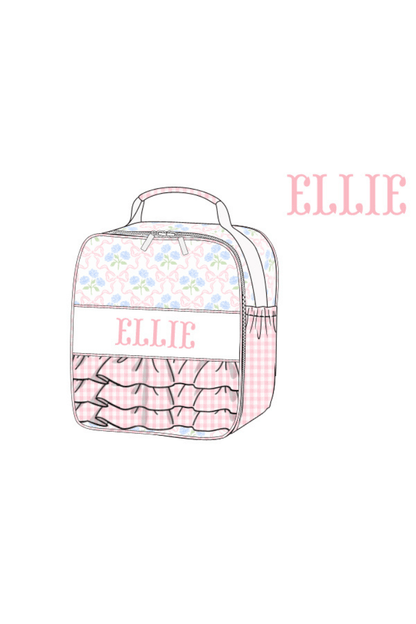 The Smocked Flamingo Apparel & Accessories Lunch Box Pre-Order Custom Name Sweet Pink Hydrangea Bow Luggage