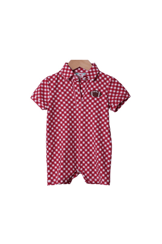The Smocked Flamingo Apparel & Accessories Maroon Gingham French Knot Football Jon Jon
