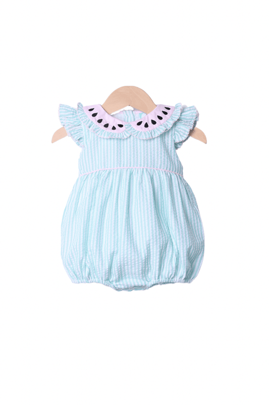 The Smocked Flamingo Apparel & Accessories Mint Seersucker Watermelon Bubble