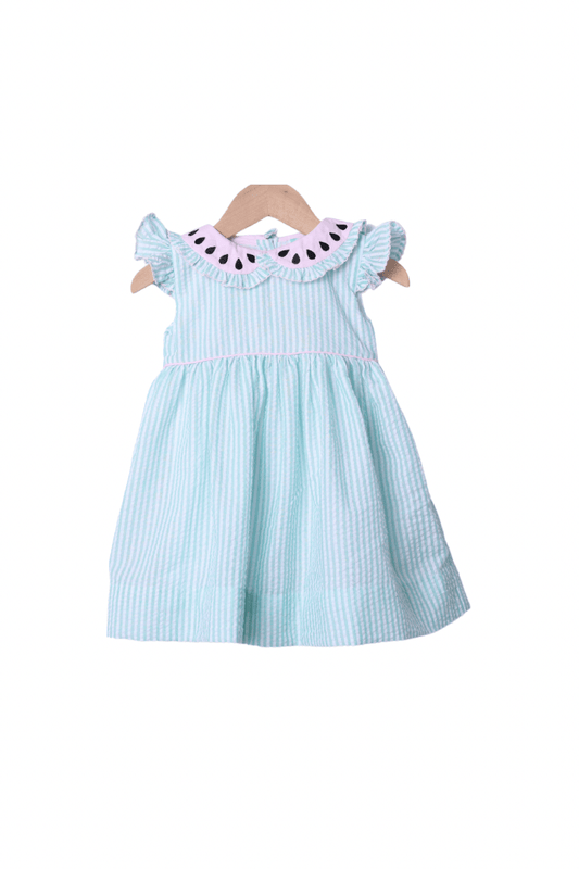 The Smocked Flamingo Apparel & Accessories Mint Seersucker Watermelon Dress