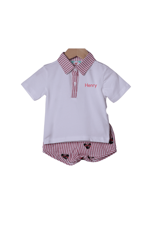 The Smocked Flamingo Apparel & Accessories Mouse Pirate Polo Short Set