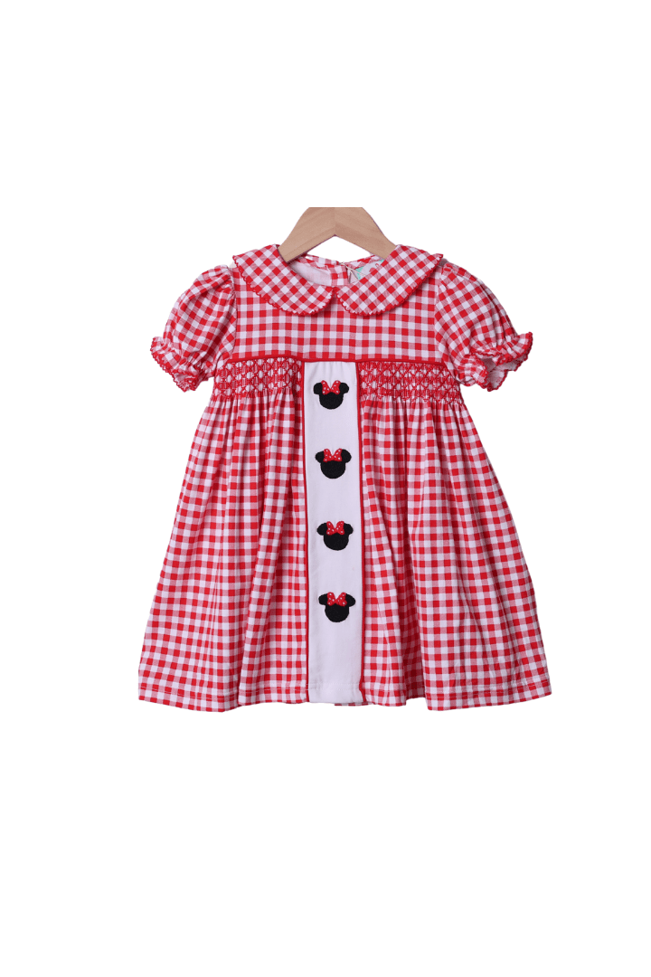 The Smocked Flamingo Apparel & Accessories Mouse Red Gingham Knit Dress