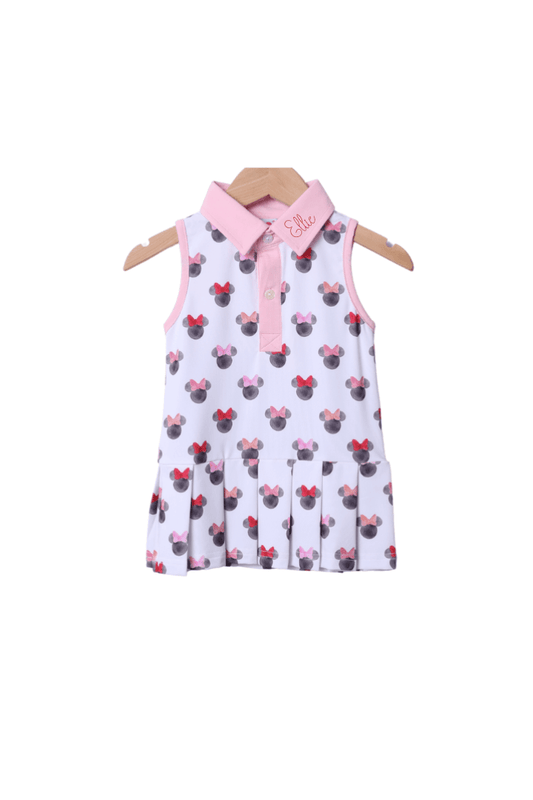The Smocked Flamingo Apparel & Accessories Mouse Watercolor Park Tennis Dress