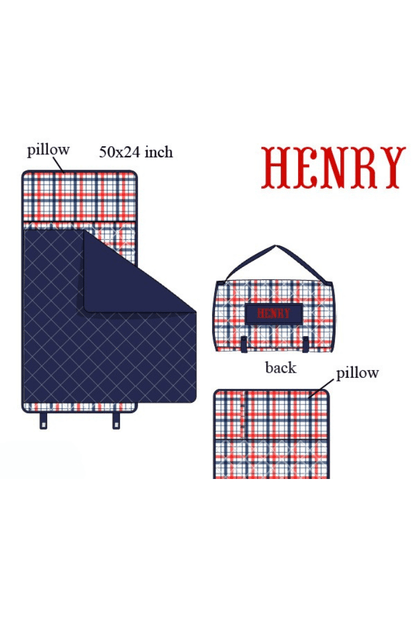 The Smocked Flamingo Apparel & Accessories Napmat Pre-Order Custom Name Blue and Red Plaid Luggage